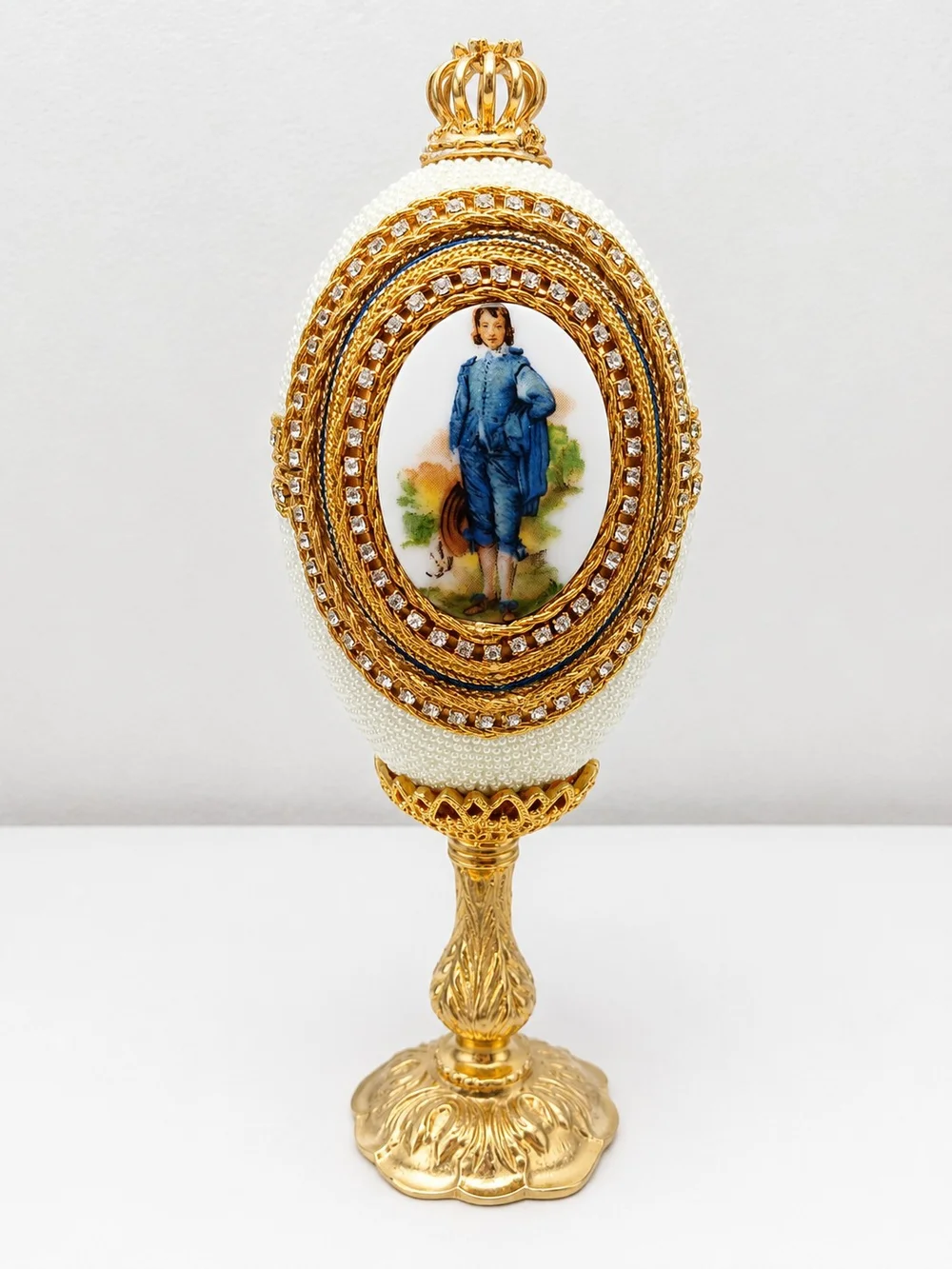 Vintage Fabergé Style Jeweled Egg Trinket Box on Stand 6